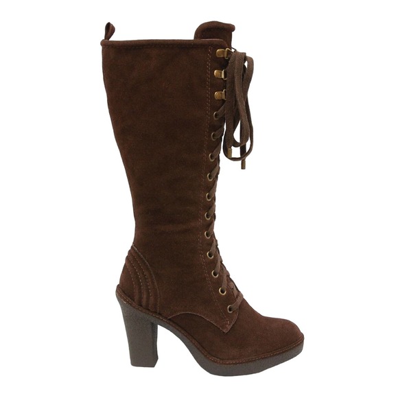 Juicy Couture MADLEY Suede Platform Lace-Up Tall Boot Heel Brown 6/6.5/9.5 New - Picture 3 of 8